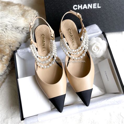 chanel pearl flat shoes|chanel pumps with pearl heel.